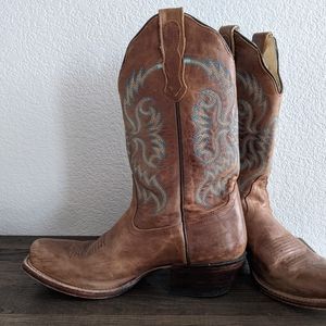 Nocona Women's Burnished Brown Cowhide Half Moon Toe Cowboy Boots